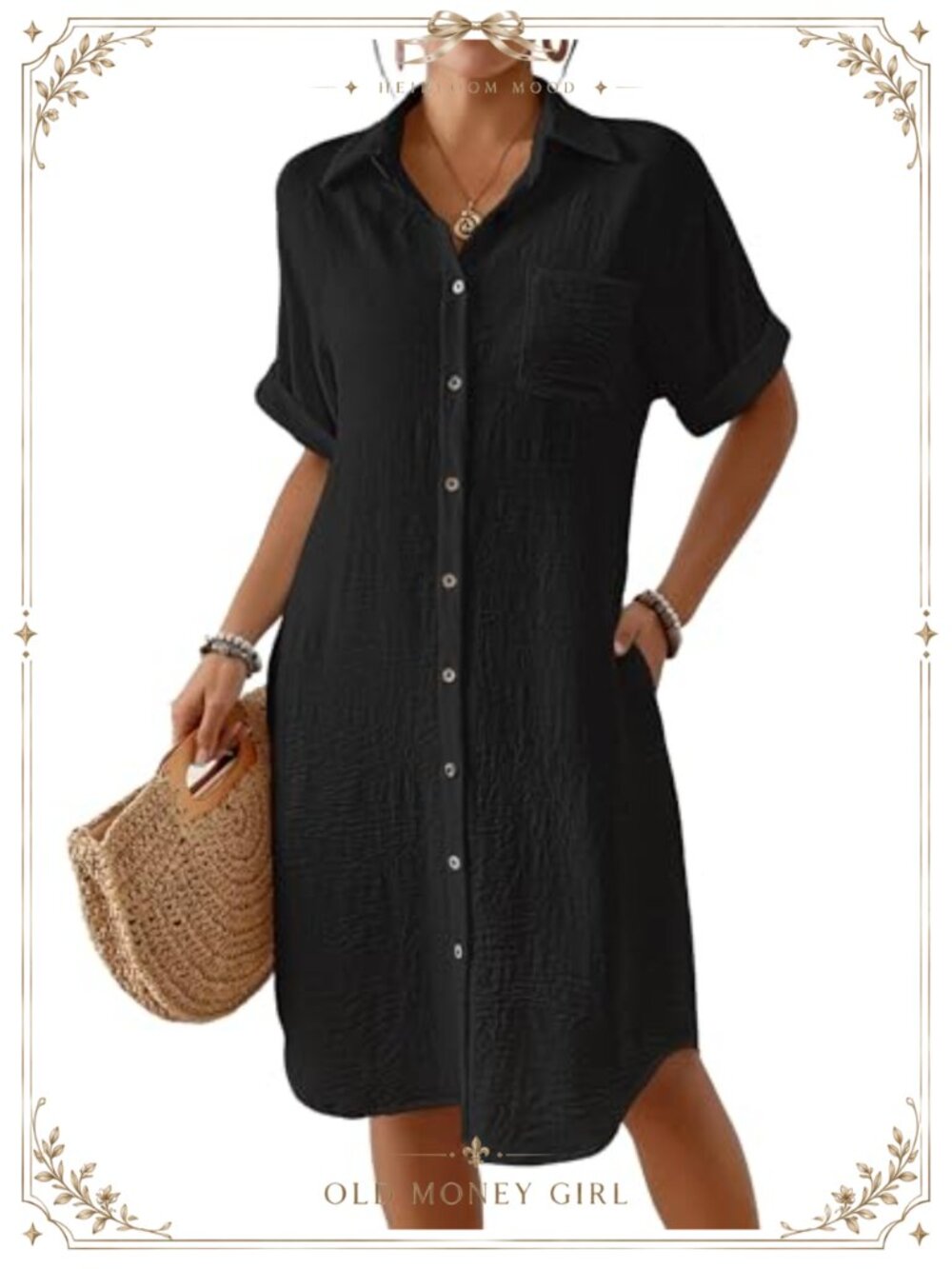 Button Down Midi Shirt Dress Swim Cover Up with Pockets Lightweight Beach
